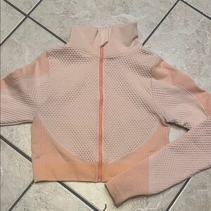 Women's Peach Zip-Front Textured Athletic Jacket L